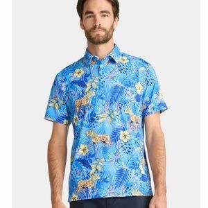 Men's Blue Jungle Print Polo Shirt